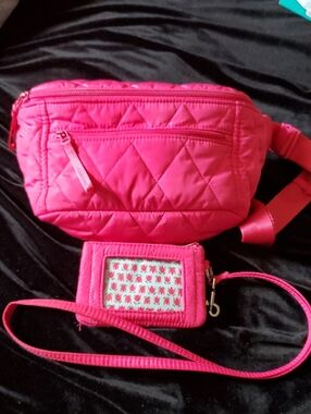 Vera Bradley Roomy Hot Pink Quilted Belt Bag with Matching ID Holder